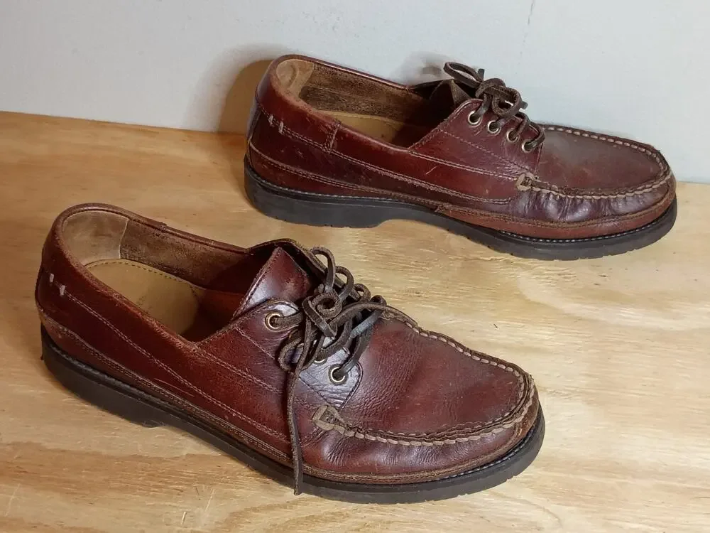 Vintage Men's Dockers Brown Leather Moccasin Loafers 9.5 M Lace Up Casual Shoes